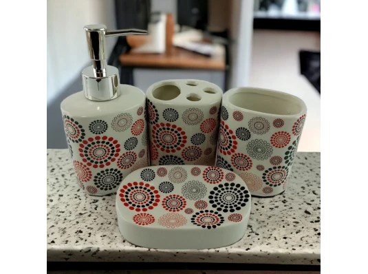 Набор для ванной керамический «Красно черные круги» купить в интернет магазине подарков ПраздникШоп