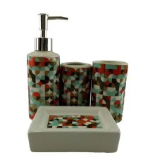 Набор для ванной керамический «Красно бирюзовый узор» купить в интернет магазине подарков ПраздникШоп