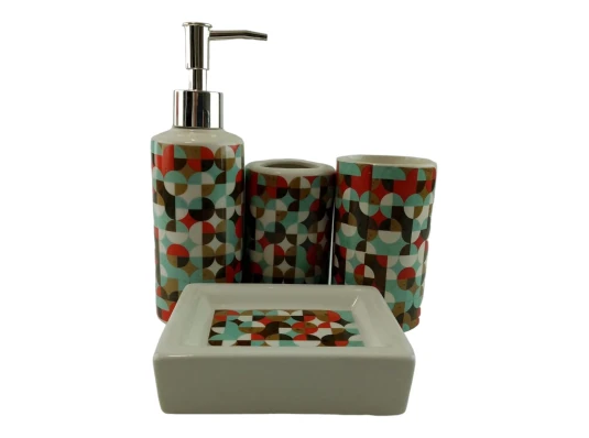 Набор для ванной керамический «Красно бирюзовый узор» купить в интернет магазине подарков ПраздникШоп