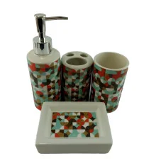 Набор для ванной керамический «Красно бирюзовый узор» купить в интернет магазине подарков ПраздникШоп