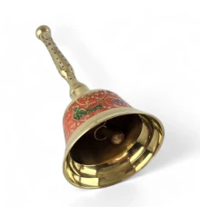 Колокольчик с ручкой с рисунком бронзовый «Павлины на оранжевом фоне» (12.5×6 см) купить в интернет магазине подарков ПраздникШоп