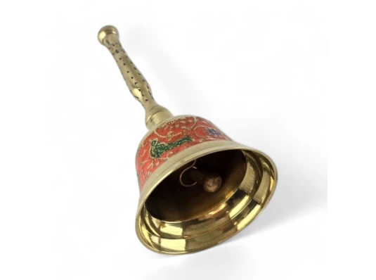 Колокольчик с ручкой с рисунком бронзовый «Павлины на оранжевом фоне» (12.5×6 см) купить в интернет магазине подарков ПраздникШоп