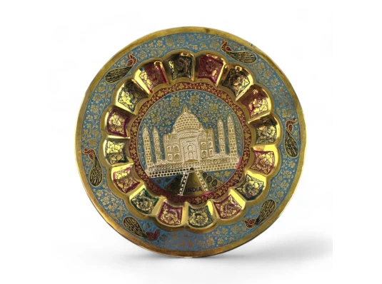 Тарелка бронзовая настенная голубая «Тадж Махал» (d-18 купить в интернет магазине подарков ПраздникШоп