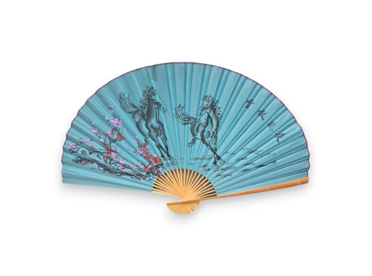 Веер настенный «Лошади с сакурой на бирюзовом фоне» ткань (122×6х 211 см) купить в интернет магазине подарков ПраздникШоп