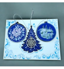 Крафтовая новогодняя открытка «Морозные узоры» (200×150×8мм).Комплект 3 подвески с аппликацией купить в интернет магазине подарков ПраздникШоп
