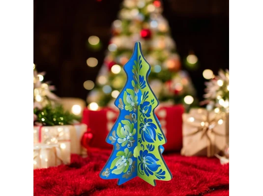 Новогодняя елка «Цветочные узоры» (180×120×4мм).Деревяная елочка купить в интернет магазине подарков ПраздникШоп