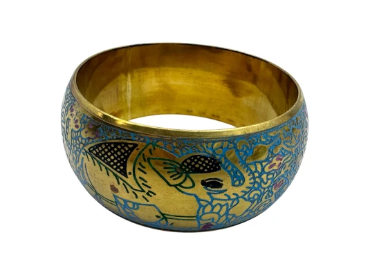 Браслет бронзовый с эмалью и гравировкой «Слоны» синий (d-7.8 купить в интернет магазине подарков ПраздникШоп