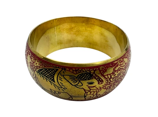 Браслет бронзовый с эмалью и гравировкой «Слоны» красный (d-7.8 купить в интернет магазине подарков ПраздникШоп