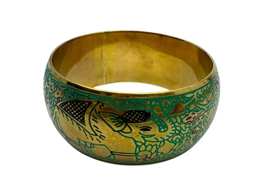 Браслет бронзовый с эмалью и гравировкой «Слоны» зеленый (d-7.8 купить в интернет магазине подарков ПраздникШоп