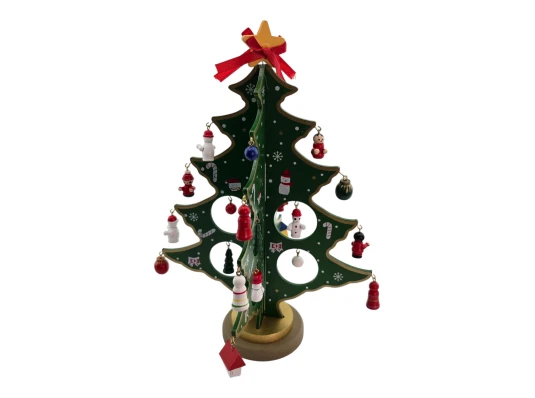 Елка настольная деревянная с подвесными игрушками (29×20×20 см) купить в интернет магазине подарков ПраздникШоп