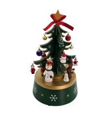 Ёлка новогодняя деревянная музыкальная настольная с подзаводом (20×13.5 см) купить в интернет магазине подарков ПраздникШоп