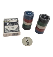 Покерный набор 60 фишек 3.8 см с картами и жетоном дилера купить в интернет магазине подарков ПраздникШоп