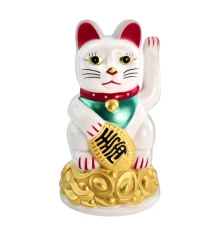 Кошка Манэки-нэко машущая лапой белая (11.2×6.7×6.7 см) купить в интернет магазине подарков ПраздникШоп