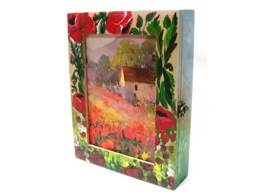 Ключница «Маки» массив дерева расписано вручную (25×19×6.5 см) купить в интернет магазине подарков ПраздникШоп