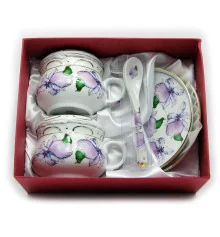 Сервиз фарфор (190мл) (2GBC-A1093SP) 2чашки+2блюдца+2ложки «Цветы на белом фоне» (h-6 см купить в интернет магазине подарков ПраздникШоп