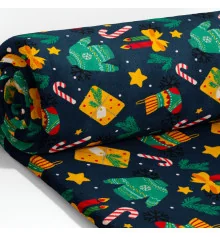 Новорічний плед Синій зі светриками 180/200 купить в интернет магазине подарков ПраздникШоп