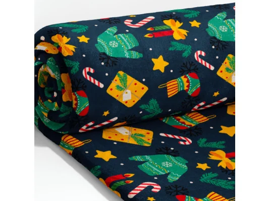 Новорічний плед Синій зі светриками 180/200 купить в интернет магазине подарков ПраздникШоп