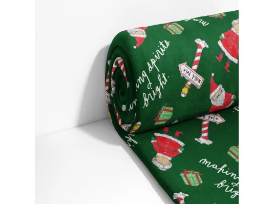 Новогодний плед Санта зеленый 200/220 купить в интернет магазине подарков ПраздникШоп