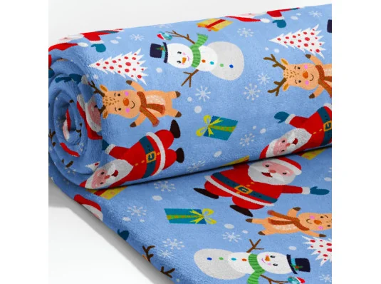 Новогодний плед Санта голубой 200/220 купить в интернет магазине подарков ПраздникШоп