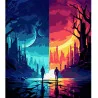 Картина за номерами ПРЕМІУМ Два світи, одна ніч на чорному фоні розміром 40х50 см (AH1092)