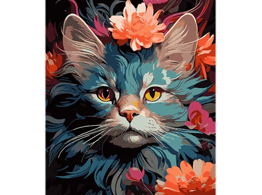 Картина по номерам Кошачья цветочная грация на черном фоне размером 40х50 см (AH1105) купить в интернет магазине подарков ПраздникШоп