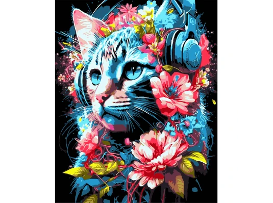 Картина по номерам ПРЕМИУМ Цветочный бит на черном фоне размером 40х50 см (AH1163) купить в интернет магазине подарков ПраздникШоп