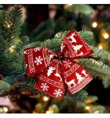 Бант рождественский со снежинками красный (уп 5шт)  9240 купить в интернет магазине подарков ПраздникШоп