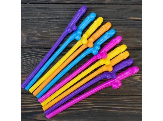 Пикантные Трубочки Вилли для коктейлей Цветные (уп. 10шт) купить в интернет магазине подарков ПраздникШоп