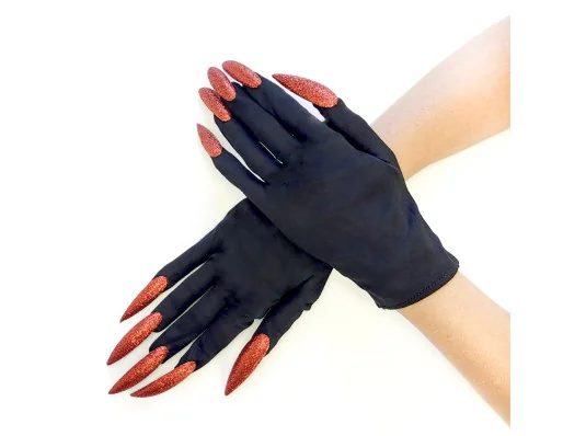 Перчатки Хэллоуин с когтями 27см (черные с красным) купить в интернет магазине подарков ПраздникШоп