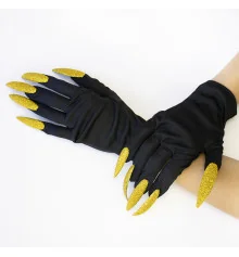 Перчатки Хэллоуин с когтями 27см (черные с золотым) купить в интернет магазине подарков ПраздникШоп