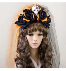 Украшение на голову Хэллоуин Санта Муэрте с двойной фатой 8949 купить в интернет магазине подарков ПраздникШоп