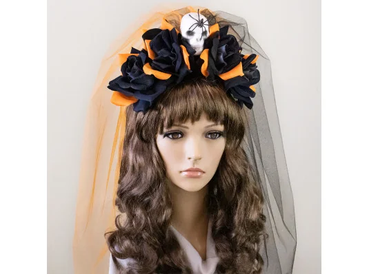 Украшение на голову Хэллоуин Санта Муэрте с двойной фатой 8949 купить в интернет магазине подарков ПраздникШоп