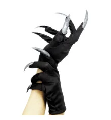 Перчатки Хэллоуин с когтями 27см (черные с серебряным) купить в интернет магазине подарков ПраздникШоп