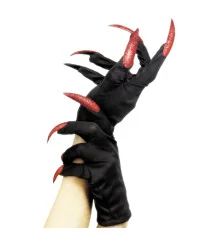Перчатки Хэллоуин с когтями 27см (черные с красным) купить в интернет магазине подарков ПраздникШоп