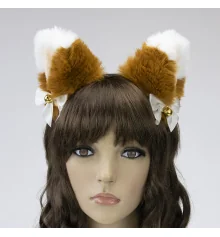 Ушки Кошки аниме (рыжие с белым) купить в интернет магазине подарков ПраздникШоп