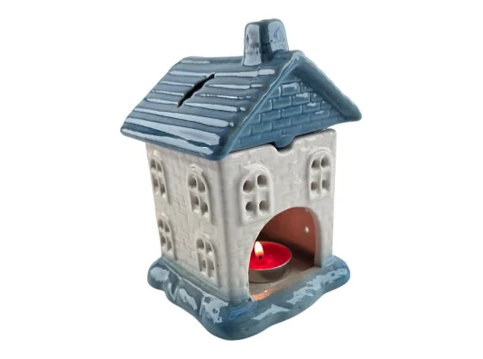 Аромалампа керамическая «Домик» голубая крыша (12.8×10×11 см) A купить в интернет магазине подарков ПраздникШоп