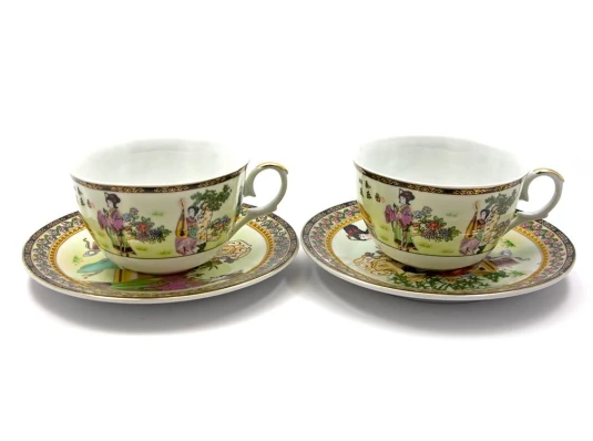 Сервиз фарфор сердце (2JBS89) 2 чашки +2 блюдца «Девушки» (210 мл) (h-6 см купить в интернет магазине подарков ПраздникШоп