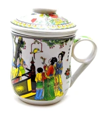 Чашка керамическая с ситом «Девушки с папугаем» (12×11×9 см) F купить в интернет магазине подарков ПраздникШоп