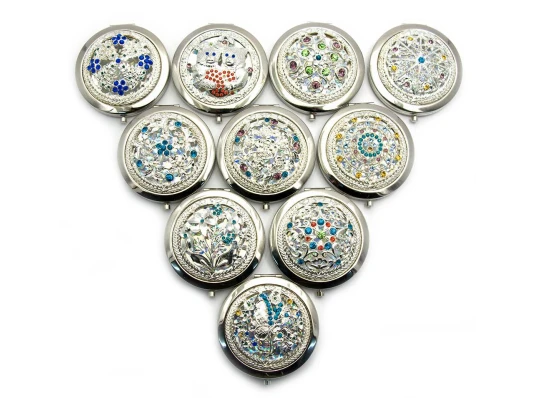 Зеркальце косметическое «Узор с камнями» хром (d-7 см) (в коробке + чехольчик) купить в интернет магазине подарков ПраздникШоп