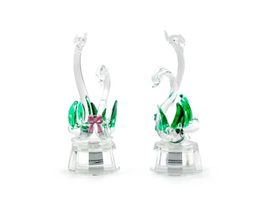 Лебеди с бантиком хрустальные с подсветкой (10×5×4 см) купить в интернет магазине подарков ПраздникШоп