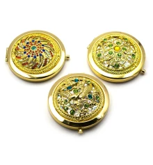 Зеркальце косметическое «Узор с камнями» золото (d-7 см) (в коробке + чехольчик) купить в интернет магазине подарков ПраздникШоп