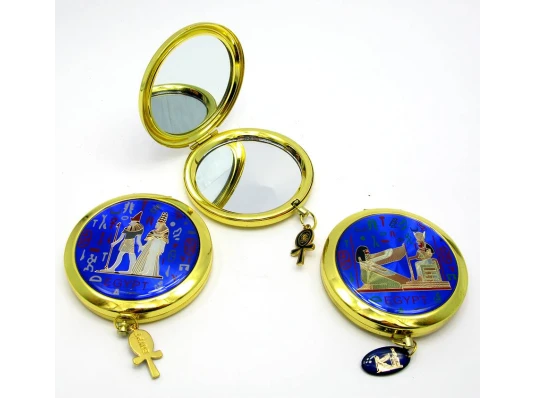 Зеркальце косметическое в золотом корпусе «Египетская тематика» (в коробке + чехольчик) купить в интернет магазине подарков ПраздникШоп