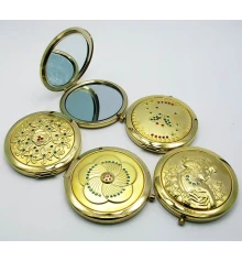 Зеркальце косметическое с камнями золотое напыление (в коробке + чехольчик) купить в интернет магазине подарков ПраздникШоп