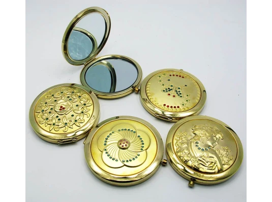 Зеркальце косметическое с камнями золотое напыление (в коробке + чехольчик) купить в интернет магазине подарков ПраздникШоп