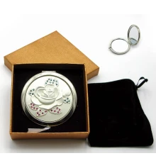 Зеркальце косметическое с камнями «Серебро» (18530 G) (в коробке + чехольчик) купить в интернет магазине подарков ПраздникШоп