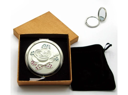 Зеркальце косметическое с камнями «Серебро» (18530 G) (в коробке + чехольчик) купить в интернет магазине подарков ПраздникШоп