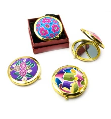 Зеркальце косметическое с рисунком золото (d-7 см) (в коробке + чехольчик) купить в интернет магазине подарков ПраздникШоп