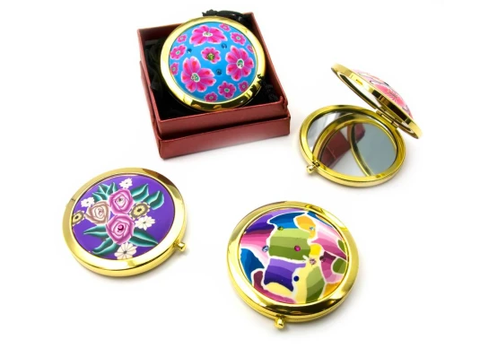 Зеркальце косметическое с рисунком золото (d-7 см) (в коробке + чехольчик) купить в интернет магазине подарков ПраздникШоп