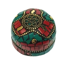 Шкатулка металическая с кораллами и бирюзой (d-4.5 см h-2 см) купить в интернет магазине подарков ПраздникШоп