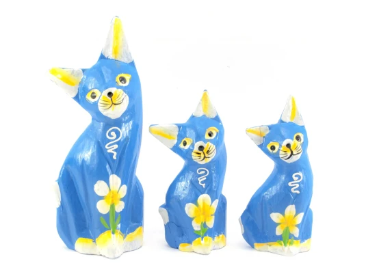 Кошки 3 шт. деревянные синие (15×5×3 см 12×4.5×2.5 см 10.5×4.5×2.5 см) купить в интернет магазине подарков ПраздникШоп